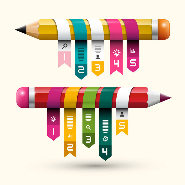 Bunte Papieretiketten auf Bleistiften. kreative Projektgestaltung. infografisches Layout. Vorlage für Infografiken. - Vektor, Bild