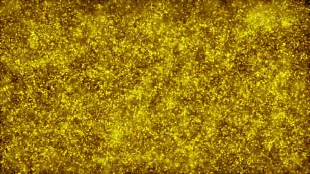 Arany részecskék. Természetes lebegő szerves részecskék a szép pihentető háttér. Csillogó részecskéket a Bokeh. Lassú mozgás. - Felvétel, videó