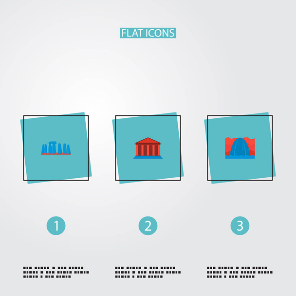Set of famous icons flat style symbols with academy, stonehenge, niagara falls and other icons for your web mobile app logo design. - Vector, Image