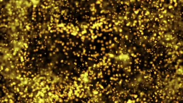 Gold Particles. Natural Floating Organic Particles On beatiful relaxing Background. Glittering Particles With Bokeh. Slow motion. - Footage, Video