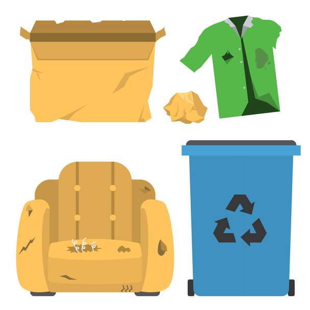 ゴミ ベクトル ゴミ袋タイヤをリサイクル管理生態産業ゴミ活用コンセプト分別イラスト. - ベクター画像