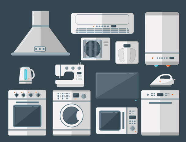 Home appliances vector domestic household equipment kitchen electrical domestic technology for homework tools illustration - Vector, Image