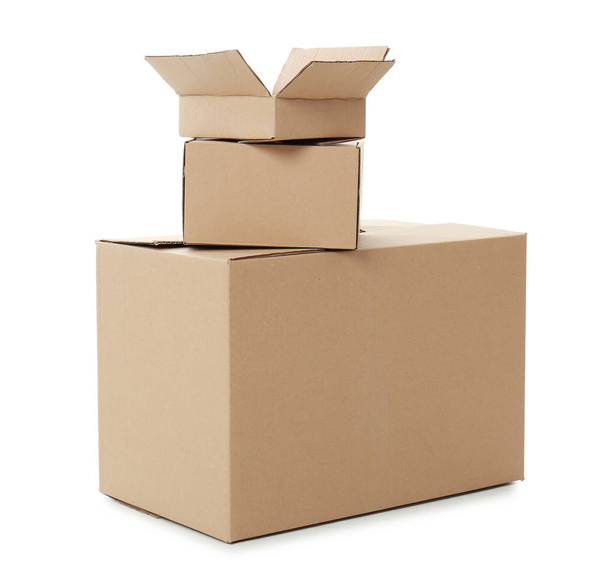 Cardboard boxes on white background - Фото, зображення