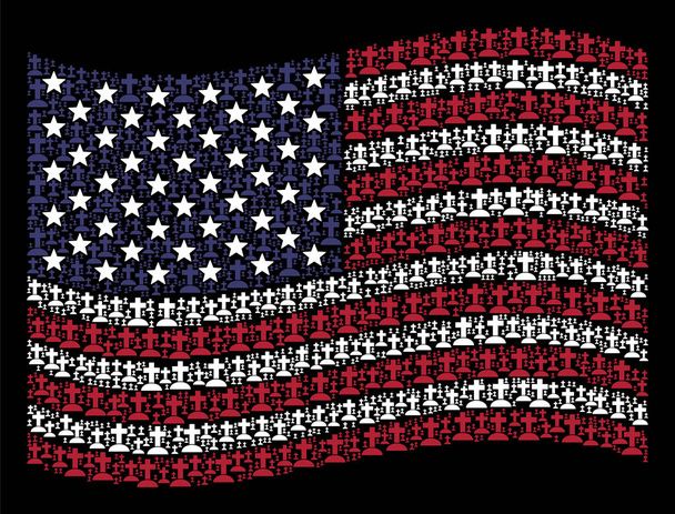 Acenando Bandeira Americana Composição Estilizada do Cemitério
 - Vetor, Imagem