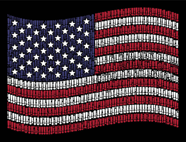 Acenando Bandeira dos Estados Unidos Composição Estilizada do Sinal de Exclamação
 - Vetor, Imagem