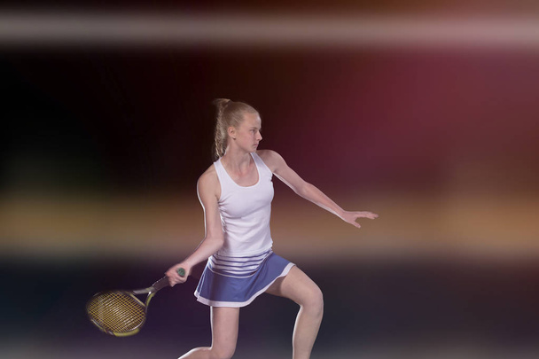 Female tennis player reaching to hit the tennis ball on court - Fotografie, Obrázek