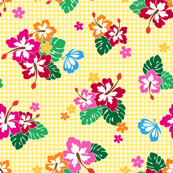 Hibiscus flower pattern,I drew Hibiscus for designing it,This painting continues repeatedly, - ベクター画像