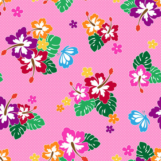 Hibiscus flower pattern,I drew Hibiscus for designing it,This painting continues repeatedly, - Вектор,изображение