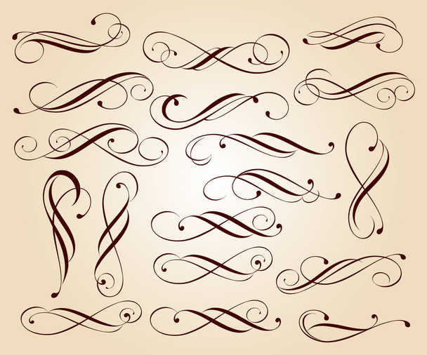 Calligraphic elegant elements of design.Vector illustration.Brown on beige. - Vector, Image