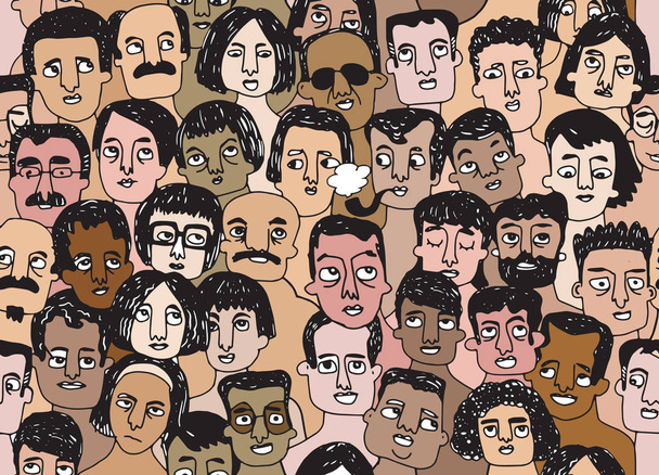 Käsin piirretty saumaton kuvio joukosta monia eri ihmisiä
  - Vektori, kuva