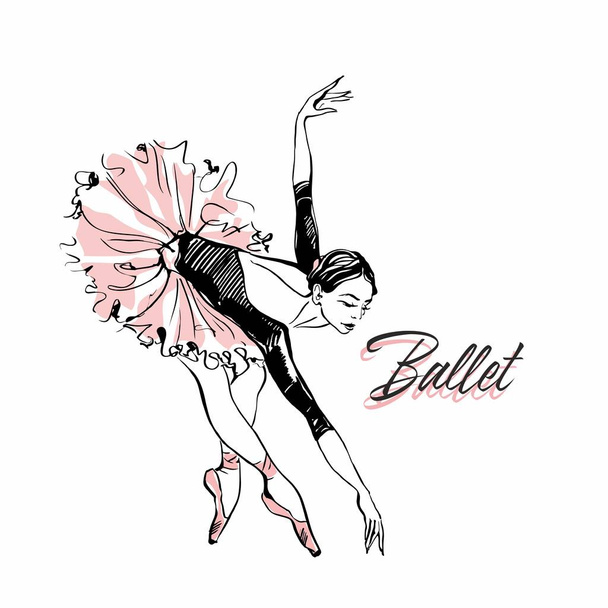 Ballerina in pink ballet tutu. Dancer in a beautiful pose. Ballet. Inscription. Vector illustration. - Vector, Image