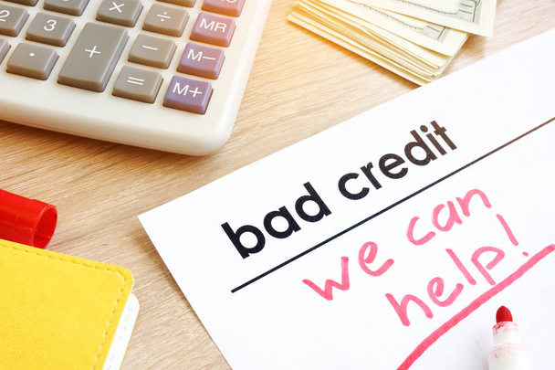 Document bad credit with sign we can help. - Photo, Image