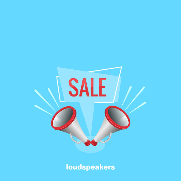 loudspeakers notifying about the sale, isometric image - Vettoriali, immagini