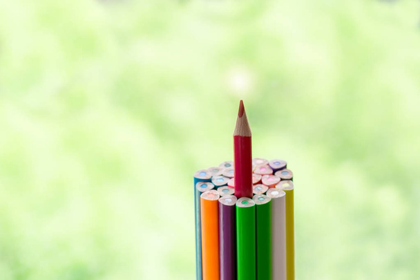 sobresaliente lápiz de color de pie más alto que otros. concepto de éxito y logro
 - Foto, imagen