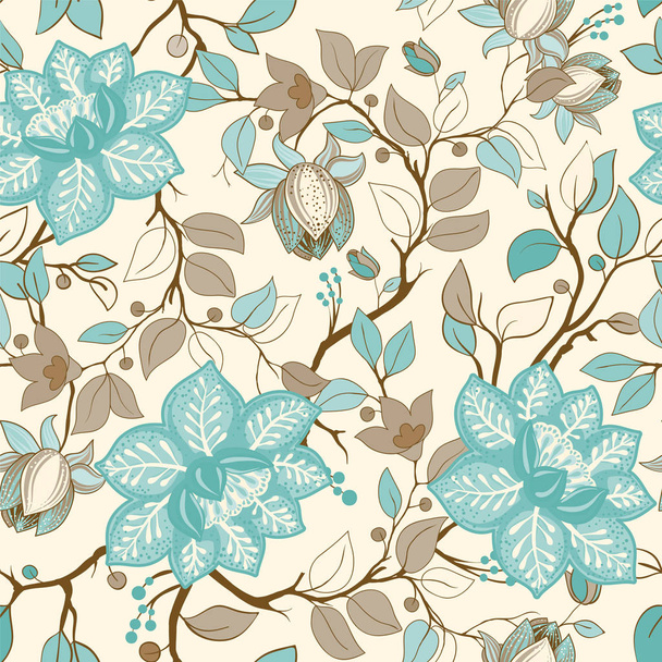 Barevný květinový vzor. Vektorové wallpaper s velkým ilustrace květin. Ručně kreslené rostliny, růže - Vektor, obrázek