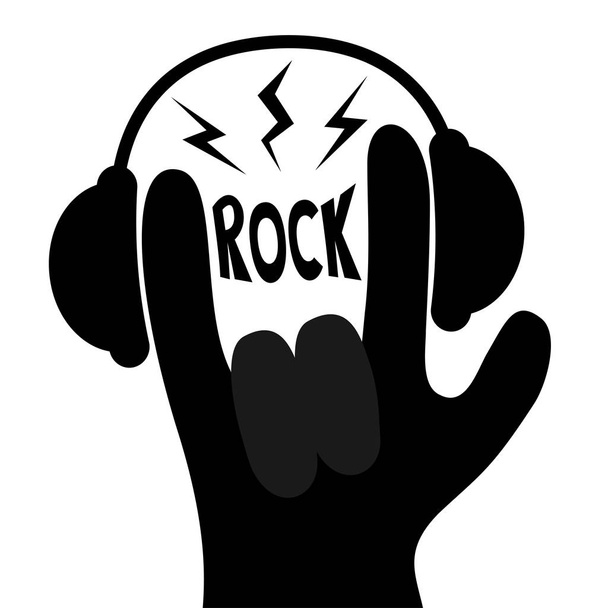Rock hand symbol with headphones and lightnings, vector, illustration - Vecteur, image