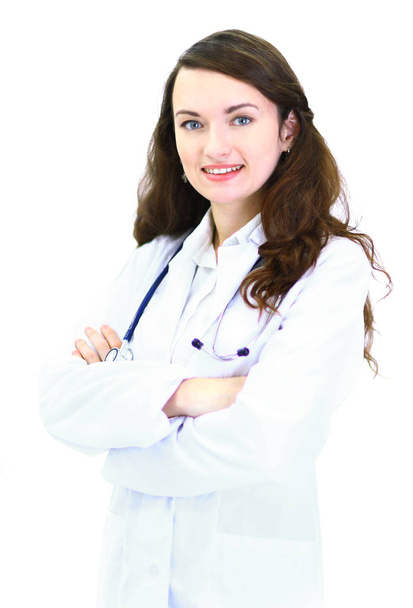 A young attractive woman doctor in the clinic. - Zdjęcie, obraz