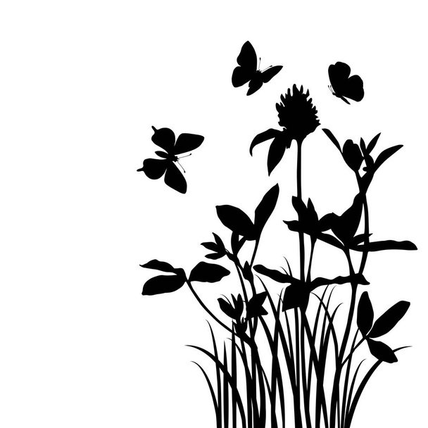 Grass, flowers and butterflies - Vektori, kuva