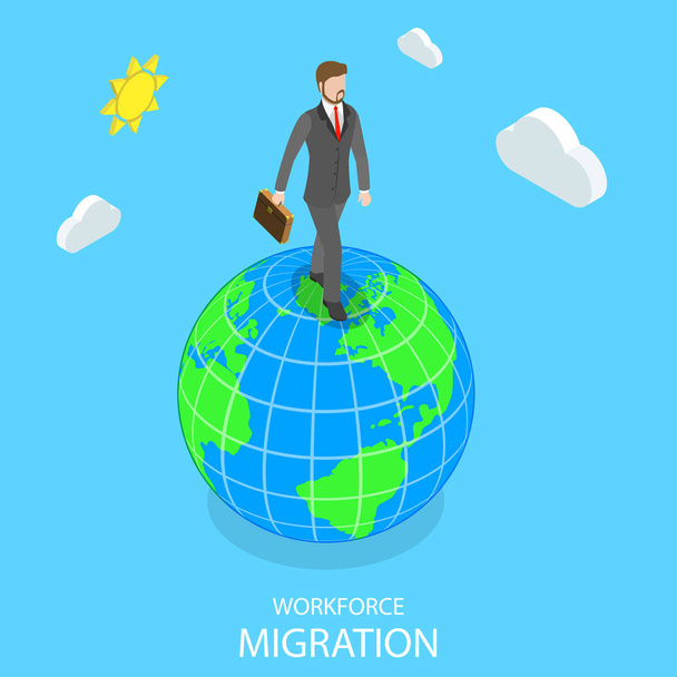 Beroepsbevolking migratie platte isometrisch vector concept. - Vector, afbeelding