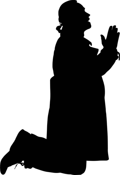 Silhouette of a man kneeling in prayer. - Vector, Image