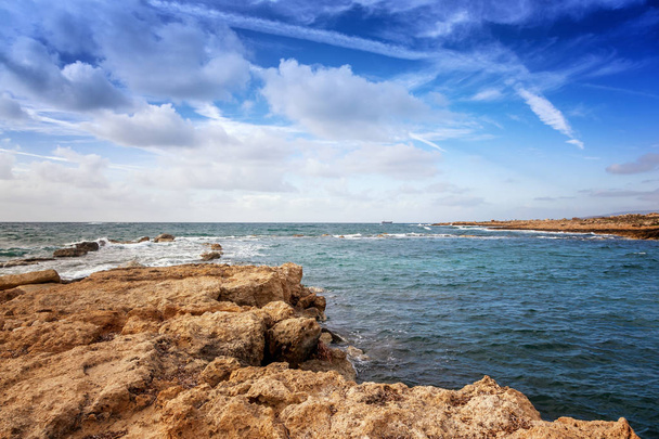 a fantastic stunning colorful landscape, a blue sea shore, the c - Foto, Imagem