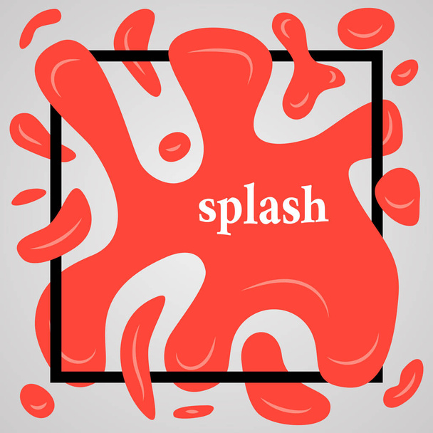 Большое красное пятно с большим количеством мелких пятен в черной рамке и надписью splash
 - Вектор,изображение