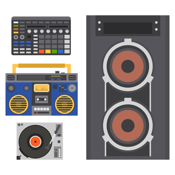 Hip hop accessoire musicus instrumenten accessoires breakdance expressieve rap muziek dj tiener expressieve teken vectorillustratie. - Vector, afbeelding