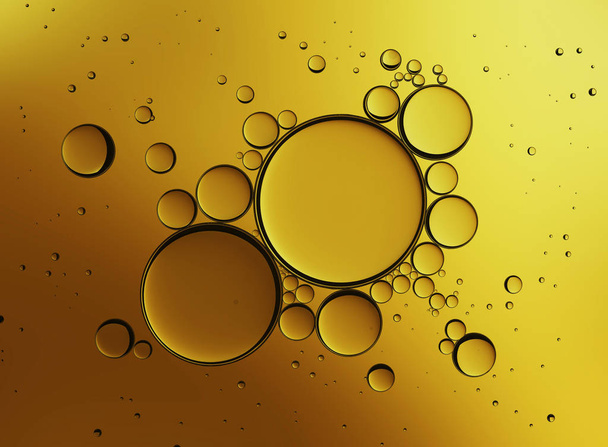 Oil Bubbles Isolated on White Background, Closeup Collagen Emulsion in Water.  Illustration. Gold Serum Droplets. - Fotografie, Obrázek