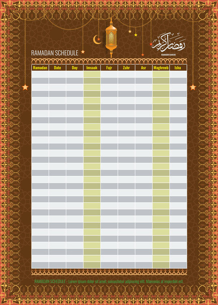 Ramadan Imsakia or Amsakah Calendar Schedule - Fasting and Prayer time Guide - Vector, Image
