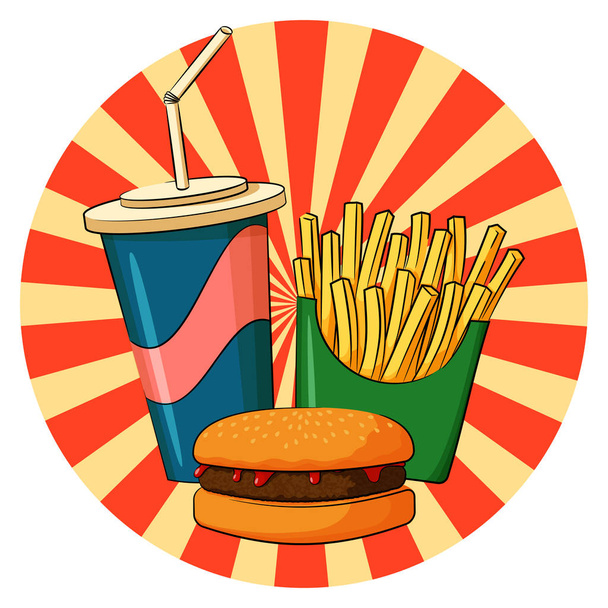 Cartoon fast food lunch - Вектор,изображение