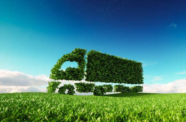 Eco φιλικό μεταφορά έννοια. τρισδιάστατη απεικόνιση του πράσινο πράσινο - Φωτογραφία, εικόνα