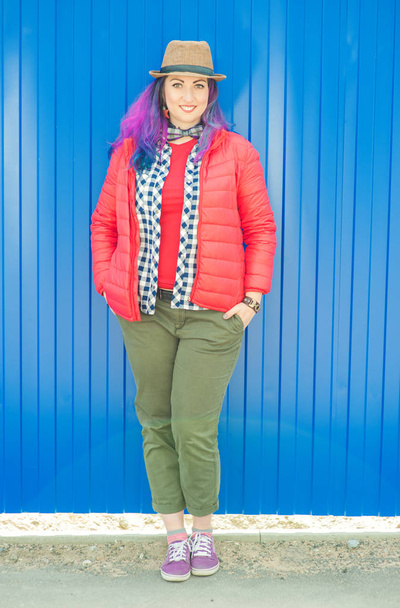 Happy beautiful fashion hipster woman with colorful hair  - Фото, зображення