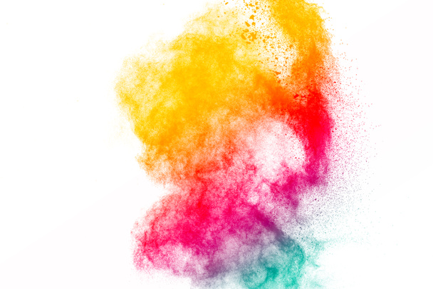 abstract color dust explosion on white background.abstract powder splatter background,Freeze motion of color powder exploding/throwing color powder - Photo, Image