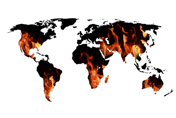 Abstract World Map sfondo su parete con texture di fuoco
 - Foto, immagini