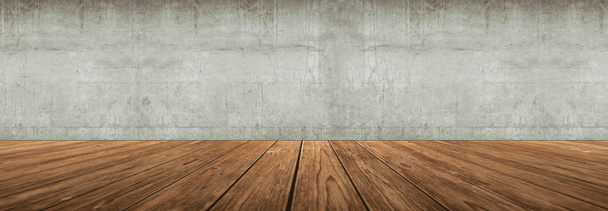 Μεγάλο ξύλινο πάτωμα εναντίον τοίχου από σκυρόδεμα - Φωτογραφία, εικόνα