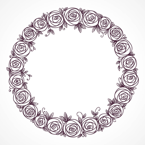Floral wreath. Rose flowers bouquet. Branch of stylized flowers and leaves interlacing - Vektori, kuva