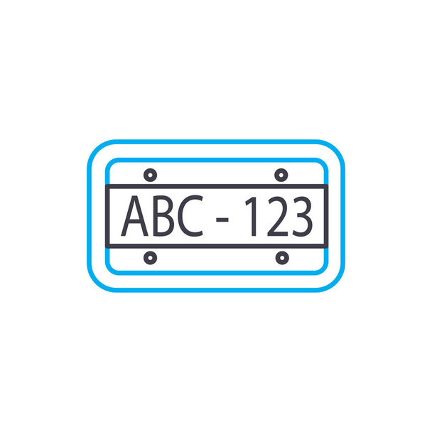 Car plate vector thin line stroke icon. Car plate outline illustration, linear sign, symbol concept. - Vector, imagen