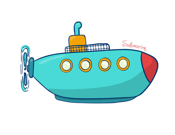 submarino en colores brillantes. Ilustración de un tema submarino. Transporte marítimo
 - Vector, imagen