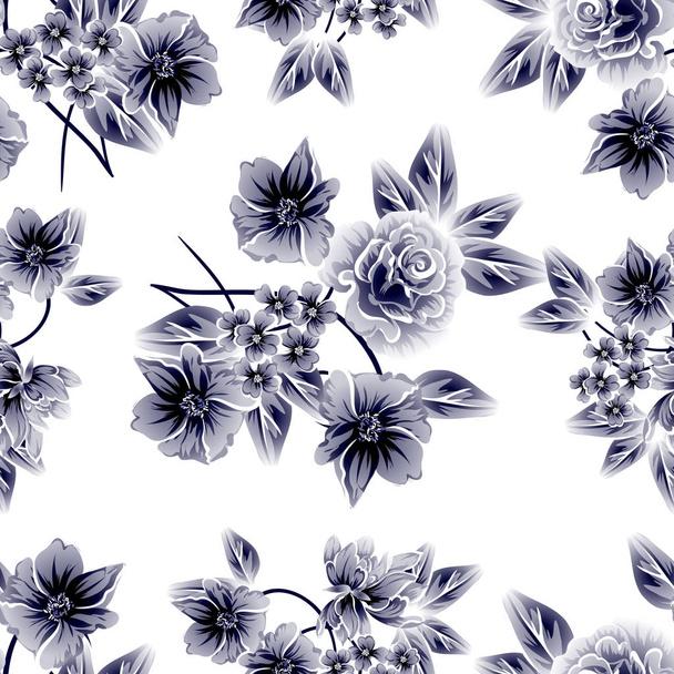 Seamless vintage style flower pattern. Floral elements in contour - Vektor, obrázek