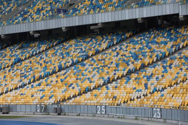 KIEV, UKRAINE - 14. toukokuuta 2018: Näkymä NSC:n olympiastadionille UEFA:n Mestarien liigan loppuottelun aattona Kiovassa, Ukrainassa
. - Valokuva, kuva