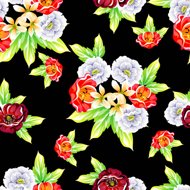 Seamless vintage style flower pattern. Floral elements in color - Vektori, kuva