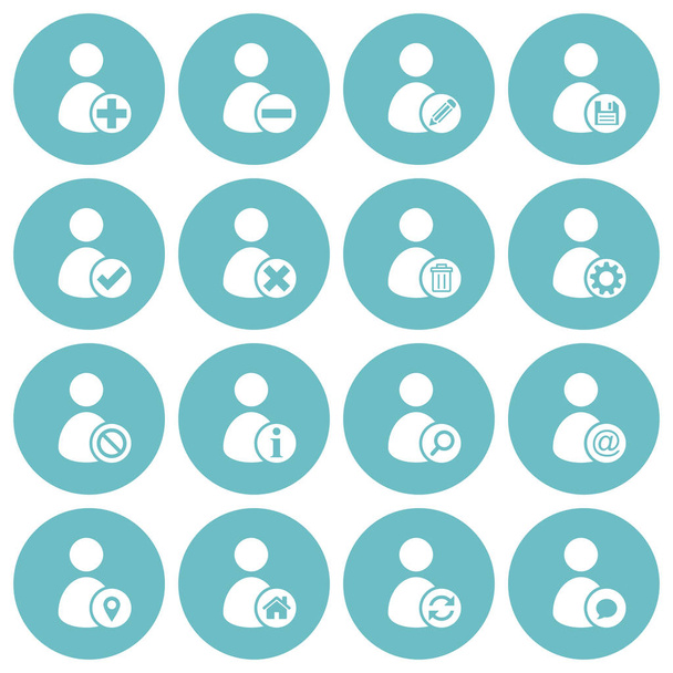Flat user account management icons on round glaucous backgrounds - Vector, Image