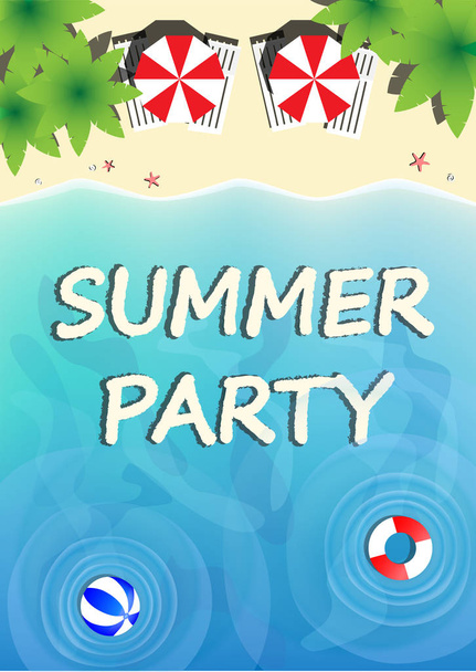 summer party template with paradise beach top view,vertical vector illustration - Vector, Imagen