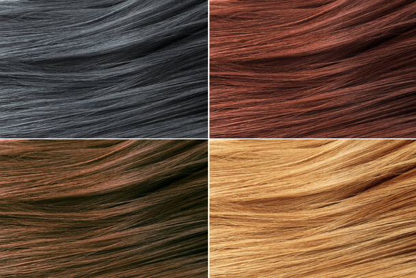 Hair Colors Palette. Hair Texture background, Hair colours set. Tints. Dyed Hair Color Samples - Photo, Image