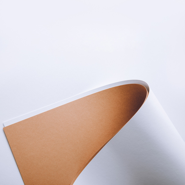 white and brown rolled paper sheets on grey background   - Fotó, kép