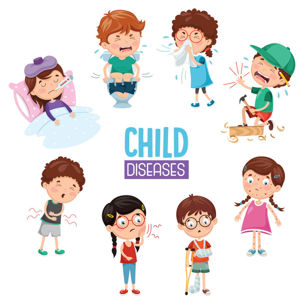 Vector Illustration Of Child Diseases - Vector, Image