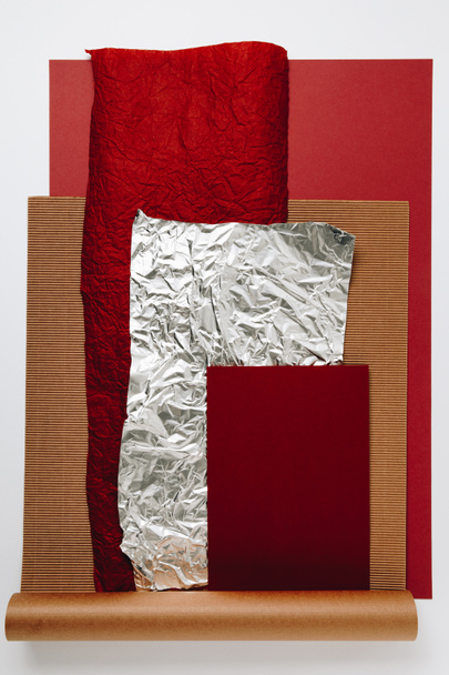 various paper, foil and cardboard textures on grey background   - Fotografie, Obrázek