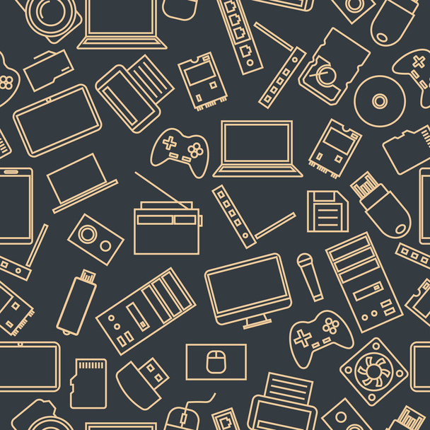 Seamless pattern from a set of computer and gadget icons of thin lines, vector illustration. - Vector, Image