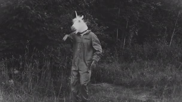 divertidas, hombre con máscara de unicornio
 - Metraje, vídeo