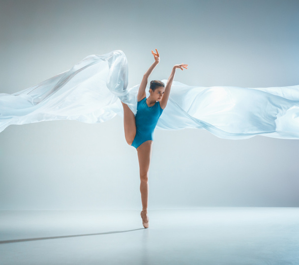 Modern ballet dancer dancing in full body on white studio background. - Фото, зображення